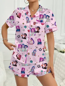 Women's Casual Ditsy Floral Pyjama Set, Short Sleeve Loose-Fitting Sleepwear, Breathable Home Clothing for All Seasons