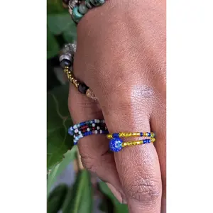 Oriṣa Oschosi Elekẹ Stim Rings - Oriṣa OSCHOSI Silverline Charlotte-Cut Beaded Stretchy Stim Rings with Unique Shape and Style, OSOOSI Jewelry For Modern Yorùbá Culture