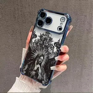 Compatible Phone Case iPhone 17 Pro Max 16 15 Plus Air 14 13 12 11 Virgin Mary Pattern Transparent Full Coverage Four Corners Anti-drop Casing