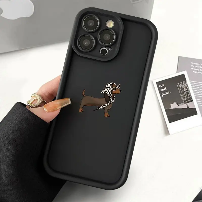 Non-Customized Durable Shockproof Silicone TPU Dachshund Pattern Phone Case, Straight-Edge Drop-Resistant Rugged Cover for iPhone 17 Pro Max 16 16e 15 14 Plus 13 12 Mini 11 Air X XS XR - 2D Printed Electronics Accessory Gift for Protection, Smartphone, Ha