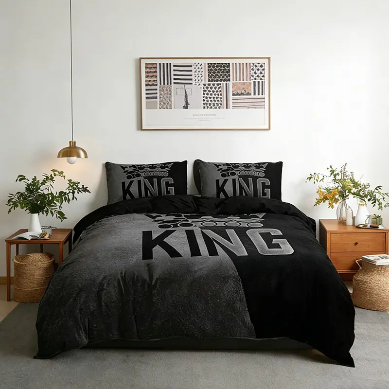 3-Piece Crown King Printed Bedding Set (1 Duvet Cover  + 2 Pillowcases)No Insert, High-Quality Printing, Bedroom Bedding Set, Suitable for Home & Dormitory Use, Decorative Bedding Set, Bed Sets