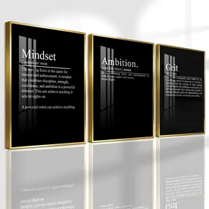 3 Count Aluminum Alloy Frame Canvas, Fashion Poster Graphic Prints Mindset Ambition Grit Motivational Quote Wall Art, Home Wall Decor, Modern Living Room Decoration, Light Luxury Family Art, Suitable For Bedroom, Corridor And Office Wall Decor, Gift