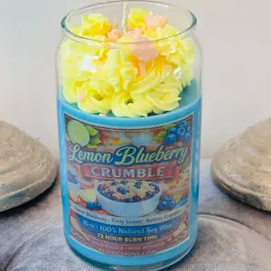 Intense Lemon Blueberry Crumble Desert Candle 16oz Soy Wax with Vibrant Blue Color and Lemon Blueberry Fragrance Scented  Aroma