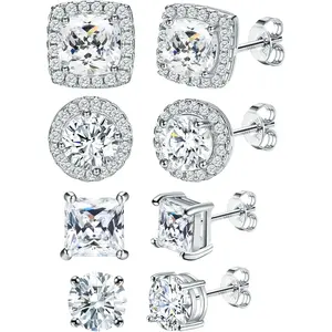 YADOCA 925 Sterling Silver Earrings Hypoallergenic Gold Silver Stud Earrings Zircon 6-10 mm Large Round Square Diamond Earring for Women Men Girls