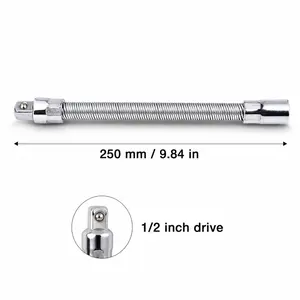 1/2 Inch Shank Drive Flexible Socket Extension Ratchet, 250mm Length, Heat-Treated Chrome Vanadium Steel Build, Flexible Spring Steel Shaft, Anti-Rust Durable Tire Repair Tool for Automotive & Motorcycle Use, Tire Repair Tools