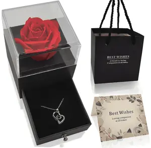 Roses Gift Box with Love Heart Necklace Set, Fashion Jewelry Accessory for Mom, Ideal Gift for Mothers Day 2, Birthday or Anniversary, Gift Jewelry, Mothers Day Gifts Ideas