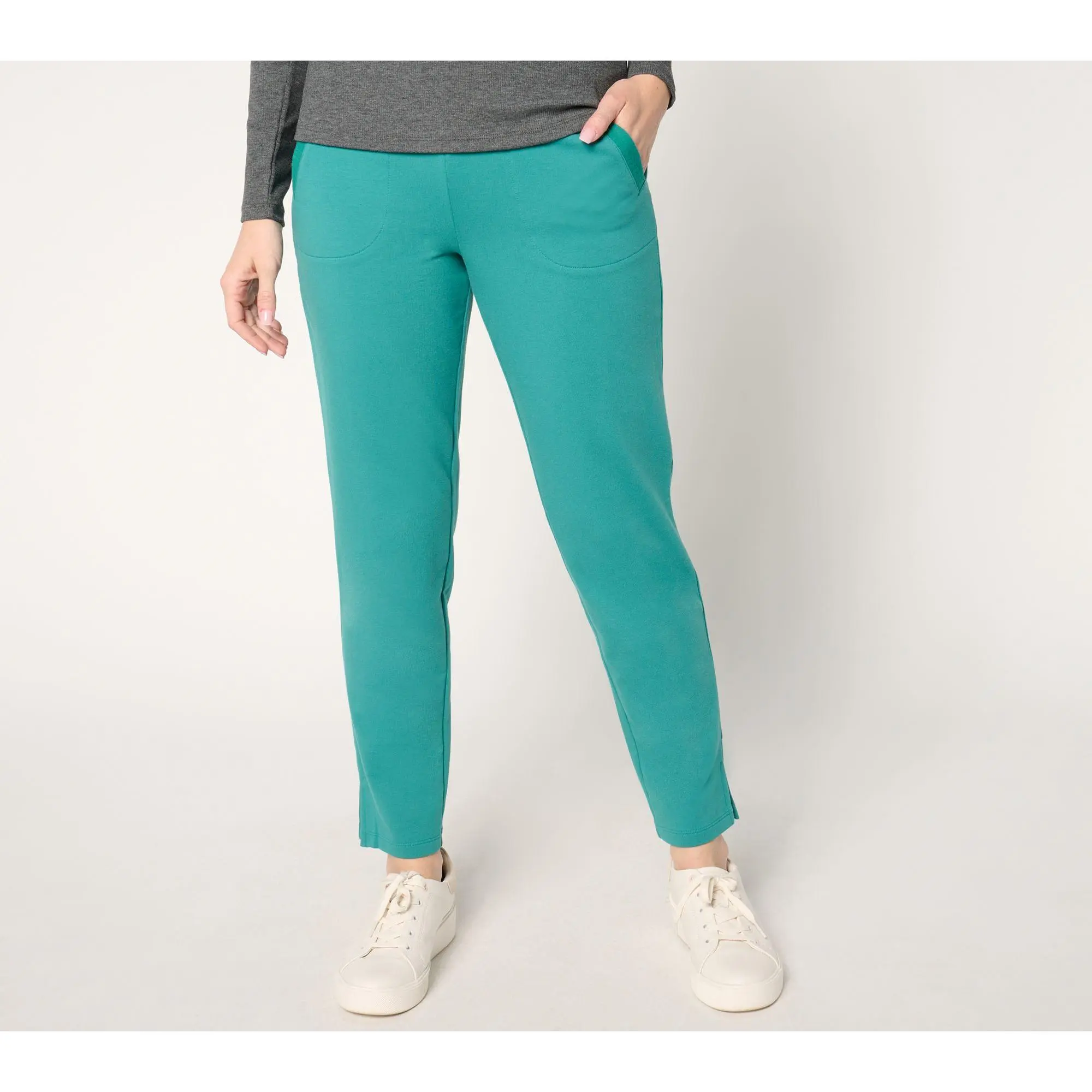 Denim & Co. Active Regular French Terry Ankle Pant with Gauze Detail