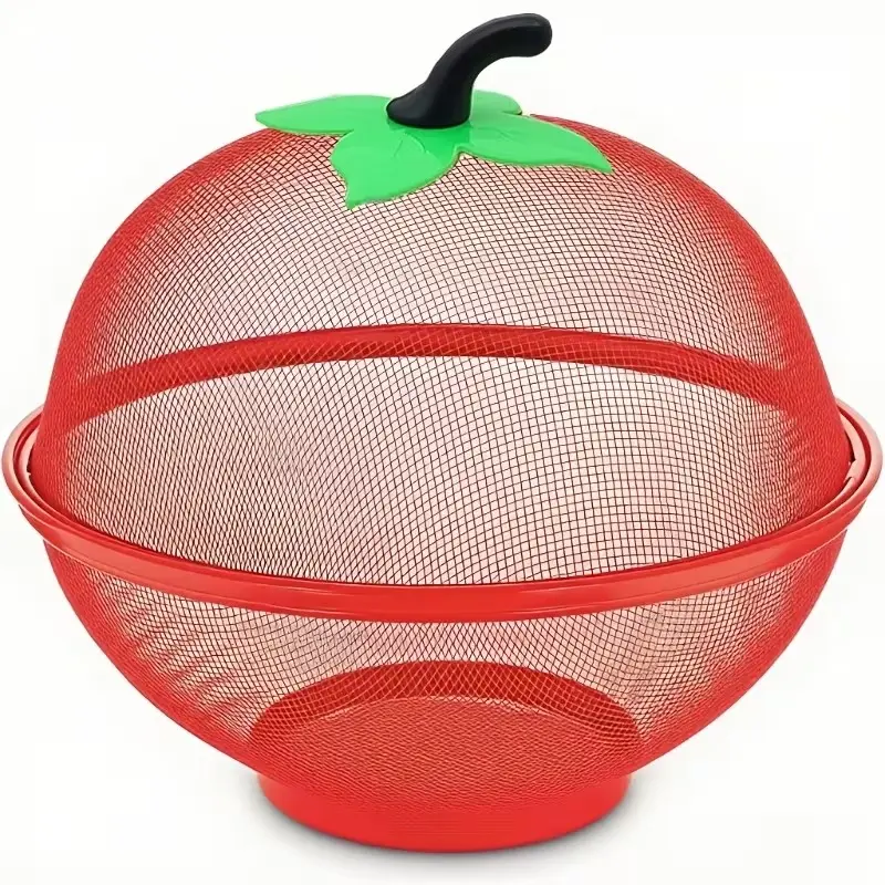 28cm/11inch Large Mesh Fruit Basket with Lid, Apple-Shaped Insect-Proof Mesh Bowl, Decorative Fruit And Vegetable Storage Basket
