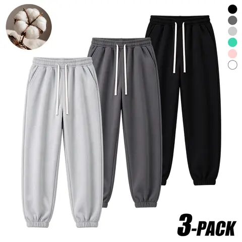 1/2/3-Pack Men's Cotton Blend Jogger Pants, Elastic Waist Drawstring Sweatpants with Side Pockets, Tapered Ankle Cuffs for Running & Casual Wear