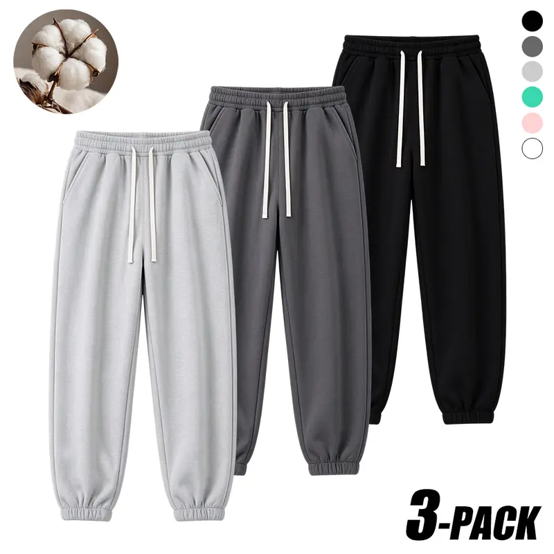 1/2/3-Pack Men's Cotton Blend Jogger Pants, Elastic Waist Drawstring Sweatpants with Side Pockets, Tapered Ankle Cuffs for Running & Casual Wear