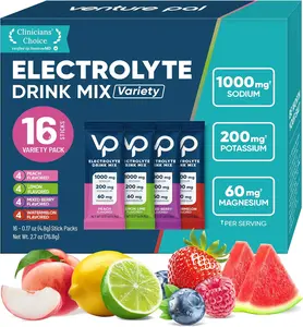 High Sodium Sugar-Free Electrolyte Powder Packets - Hydration Packets with Sodium, Potassium & Magnesium | Zero Calories | Vegan, Keto, and Paleo Friendly | 16 Sticks