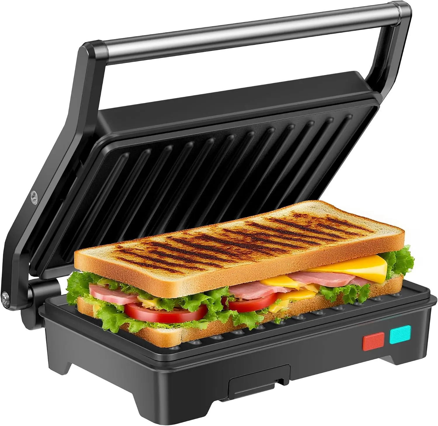1000W 3-in-1 Electric Panini Press Grill & Toast Maker – Kitchen Appliances with Non-Stick Plates, 180-Degree Open for All Sizes Food, Stainless Steel Surface, Removable Drip Tray, 1000W Power, Temp Control