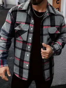 Men's Fashion Plaid Checked Jacket Casual Hot Selling Coat, Long Sleeve Shirt with Pockets, Autumn Winter Essential Outerwear, No Tee Inside
