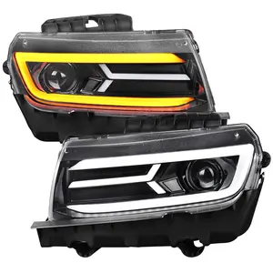 2014-2015 Chevrolet Camaro LED Strip Projector Headlights w/ Sequential Turn Signal Lights (Glossy Black Housing/Clear Lens)