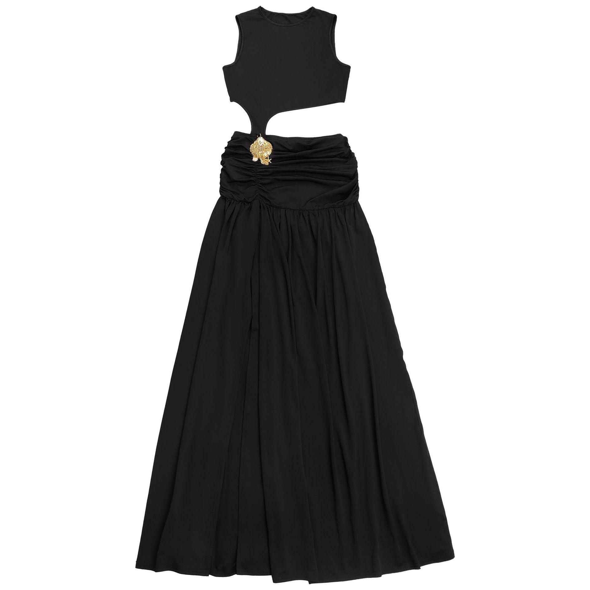 Fashion Women's Sexy Solid Color Sleeveless Crop Open Fork Dress