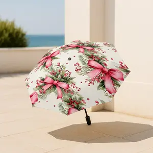 Christmas Wreath Automatic Folding Umbrella, Lightweight Compact Travel Umbrella, 8-Rib Strong Frame, Unisex, Halloween & Christmas Gift