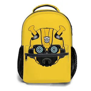Men's and women's backpacksStudent Schoolbag Childrens Schoolbag High Quality Schoolbag Gift For Anime Bumblebee Transformer Robot Face Design Durable Fabric With Mesh Side Pockets And Front Zipper Pocket For Kids Boys Girls Da