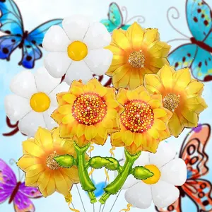 Natural Style Daisy Sunflower Foil Balloons, Multi Shape Kit for Wedding Decor, Anniversary Celebration, Festival & Party Supplies