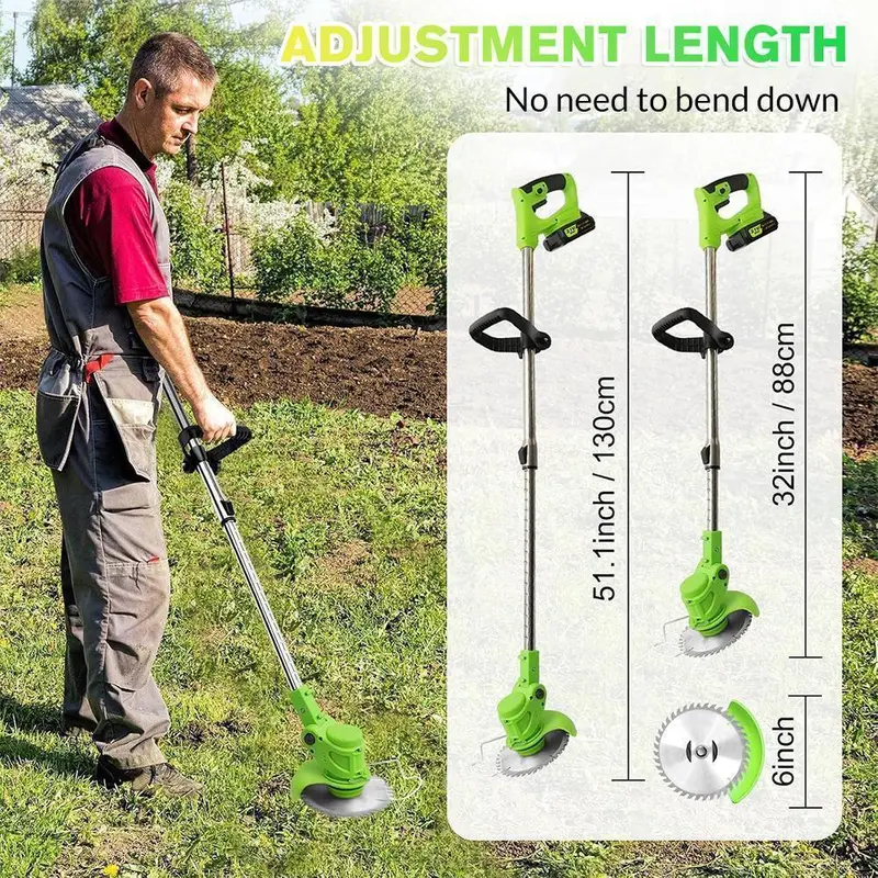 Cordless electric weed wacker and grass trimmer with dual batteries