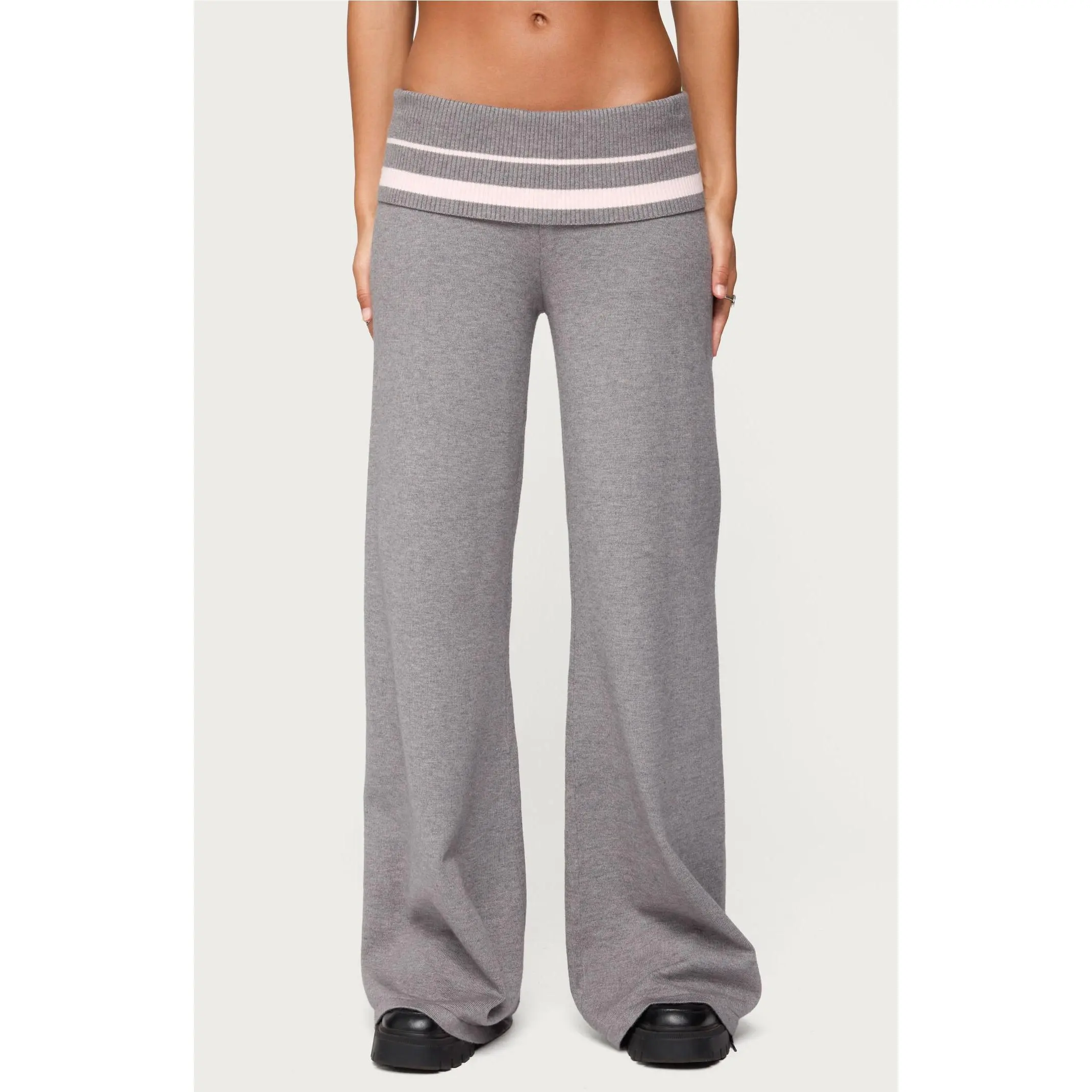 Edikted Women's Kaliya Stripey Fold Over Knit Flared Pants