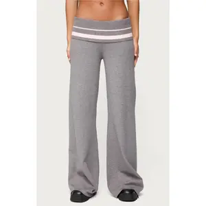 Edikted Women's Kaliya Stripey Fold Over Knit Flared Pants