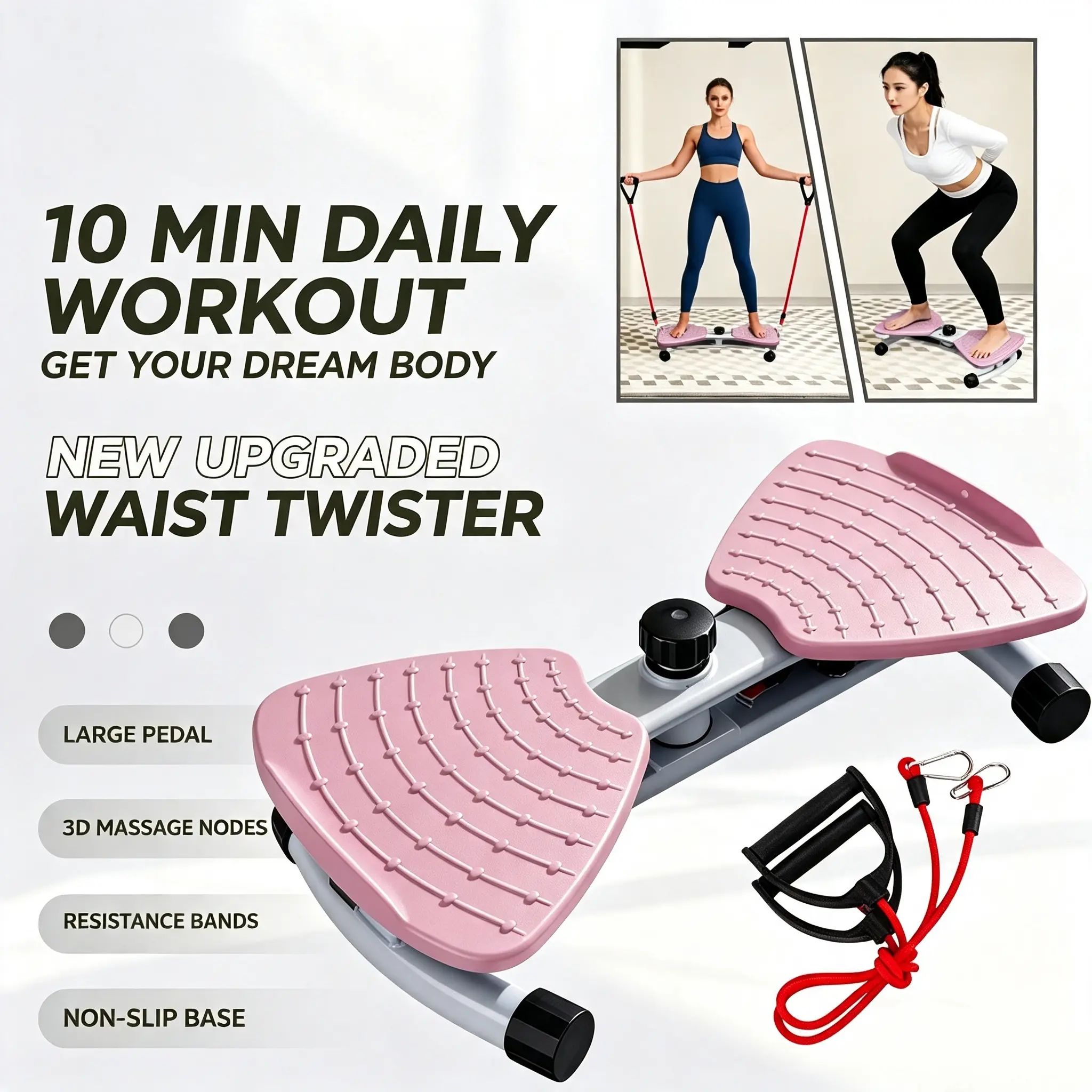 Innovative Twist Training Platform with Dual Pedals, Comfortable Massage Texture Surface and Flexible Resistance Accessories, Easy Storage Home Fitness Alternative