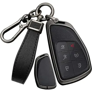 PU Leather 3/4/5/6 Key Smart Keychain Cover for Buick Envision Avenir and Chevrolet Suburban Tahoe and GMC Yukon Denali Sierra Silverado Keyless with Key Chain Black