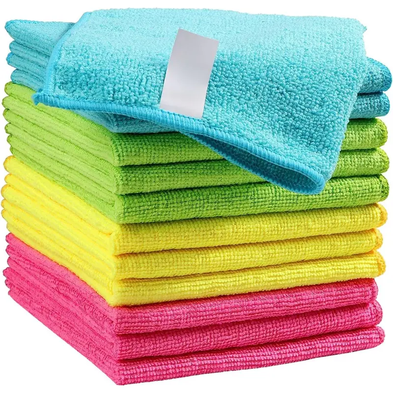 Microfiber Cleaning Cloth,12 Pack Cleaning Rag,Cleaning Towels with 4 Color Assorted,11.5"X11.5"(Green/Blue/Yellow/Pink) Super Absorbent Reusable