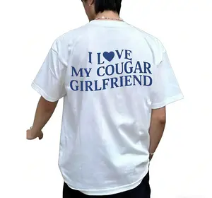 Trendy T - Shirt with a Bold Declaration: Iconic 'I Love My Cougar Girlfriend' Typography for a Stand - out, Fashion - forward Look Menswear Unisex