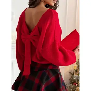 Winter Christmas backless bubble sleeve sweater, festive style, suitable for cold weather, stylish and comfortable design