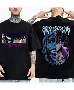 Solo Leveling anime Men's 100%clothing T-shirt Cotton retro Japanese O-neck short-sleeved Hipster Fashionable Relaxing and breathable short-sleeved T-shirt