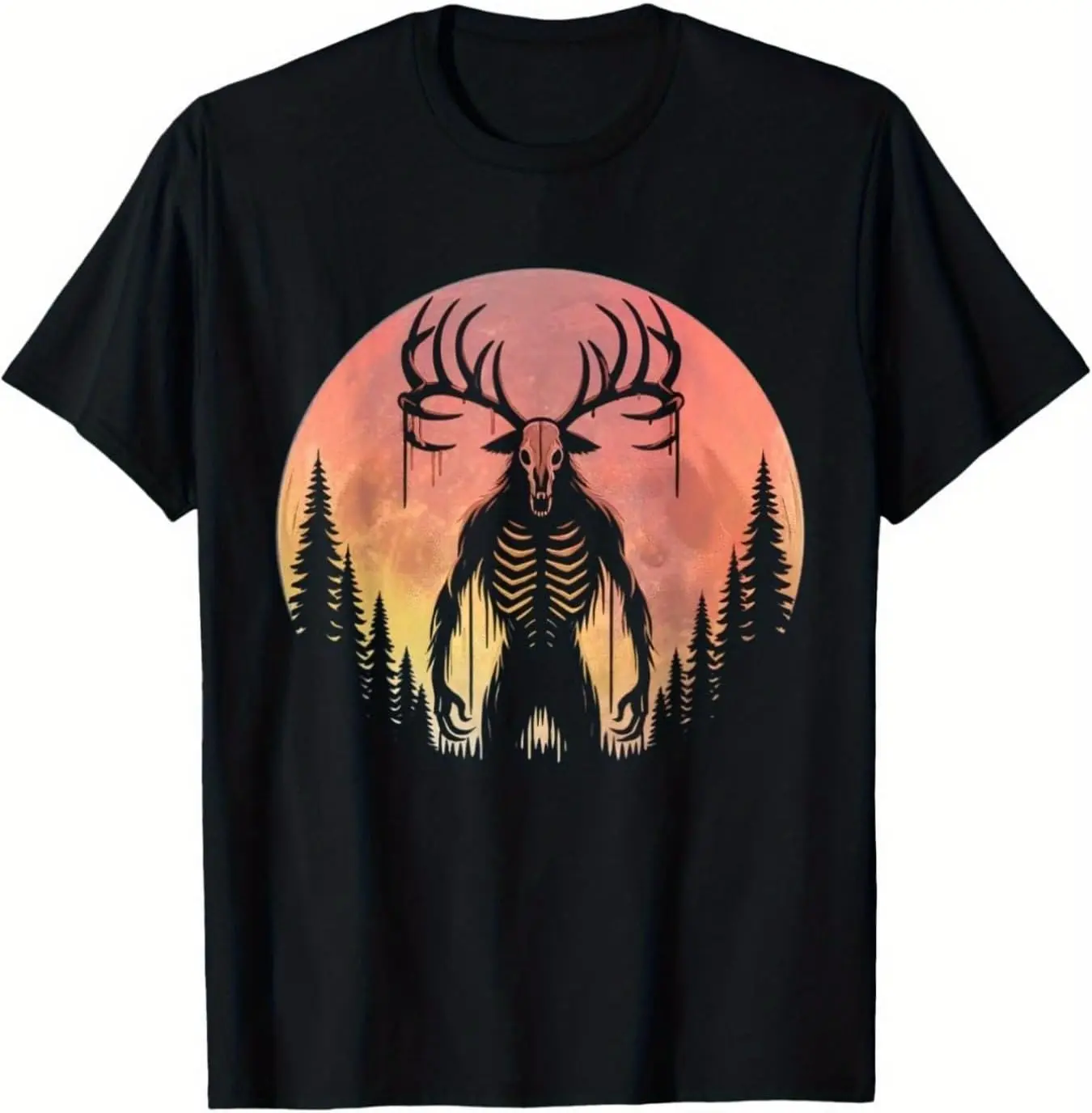 Women's Streetwear T-Shirt with Wendigo Graphic, Distressed Cotton Short Sleeve Round Neck Top