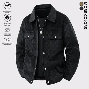 Men’s plaid casual collar jacket, fashionable streetwear loose breathable suede jacket with button closure, soft and comfortable outdoor sports jacket, suitable for everyday wear in autumn and winter GARMENTARY
