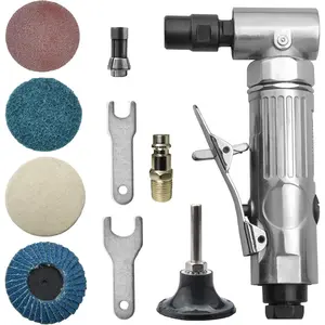 Angle air die grinder 1/4" with 4 pcs 2" roll lock sanding discs, polished color angle pneumatic die grinder