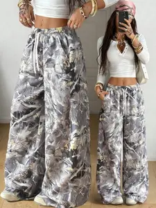 Women's All-Season Loose Fit Knit Pants, Print, Casual Style with Belted Waist, Drawstring & Full-Length Design, Comfortable Daily Wear