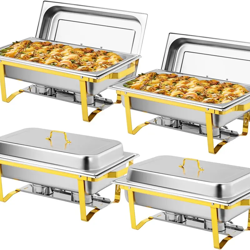 ROVSUN 2/4 Packs Gold Chafing Dishes for Buffet, 9QT High Grade Chafing Dish Buffet Set, Rectangular Stainless Steel Chafers and Buffet Warmers Sets for Parties Weddings Catering,TikTokShopBlackFriday