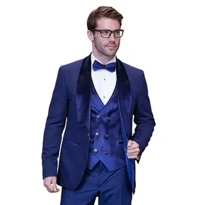 Empyrean Collection: Statement 3-Piece Sapphire Velvet Tuxedo with Gold Accents