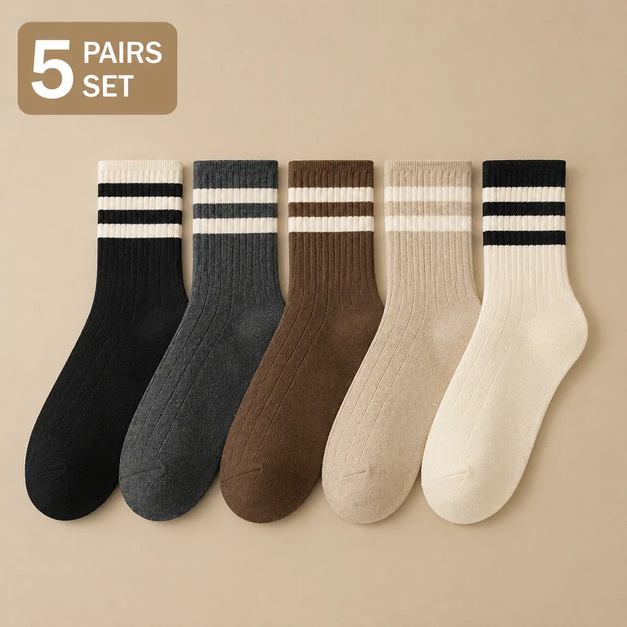 5 Pairs Vintage Stripe Crew Socks for Women, Breathable and Casual Socks maximum comfort