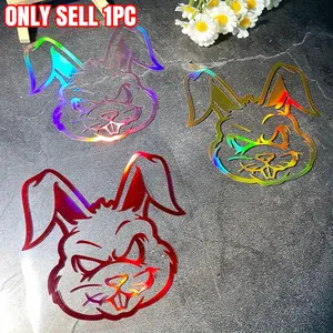 1PC Laser Effect Rabbit Motorcycle Stickers, Motorcycle Decoration, Waterproof and Suitable for Motorcycle Windshields, Helmet Cases, Car Rear Windows, External Vinyl Stickers, Motorcycle Decals Set