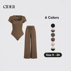 Cider [6 colors, Size 0-26] U-neck Bodysuit & Elastic Waist Pants Set
