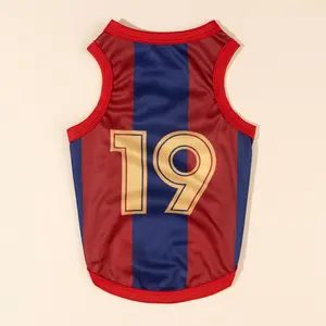 Barcelona Style Pet Soccer Jersey Shirt, Sleeveless Breathable Uniform for Small Dogs and Cats, All-Seasons Animal Sports Wear