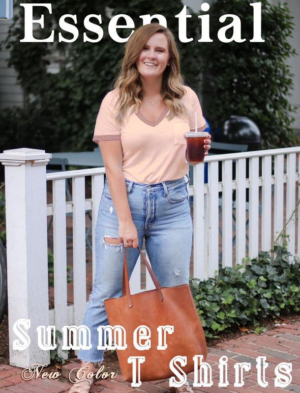 OFEEFAN Womens T Shirts Short Sleeve V Neck Loose Casual Summer Tops with Pocket Womenswear Vneck