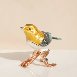 Hand Painted Trinket Box Decoration, Lovely Bird Hinged Jewelry Trinket Box , Rings Earrings Necklace Storage, Home Decor Crafts, Unique Animal Figurine Collectible Gift