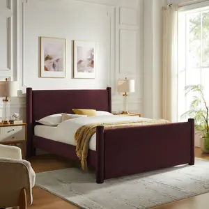 Rael Performance Velvet Queen Platform Bed in Mulberry