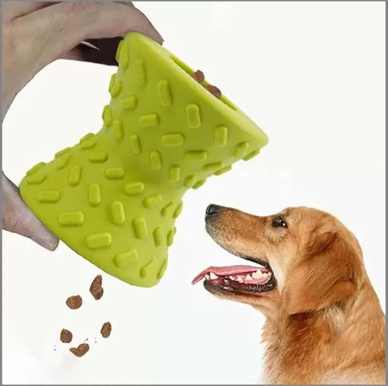 Green Natural Rubber Dog Dumbbell Toy, Bite-Resistant, Teeth-Grinding, Puzzle Pet Swim Toy