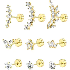 YADOCA Helix Piercing Jewelry Cartilage Earrings For Women 16G Surgical Stainless Steel Opal CZ Conch Tragus Piercing Flower Heart Flat Back Earrings For Women