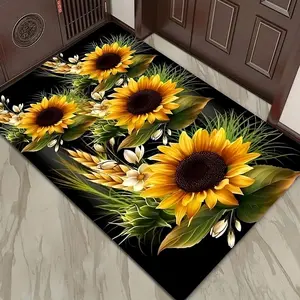 Floral Theme Door Mat, Sunflower Wheat Print Welcome Rug, Decorative Rug, Non-Slip Flannel, Home Decor for Entryway, Living Room, Bedroom