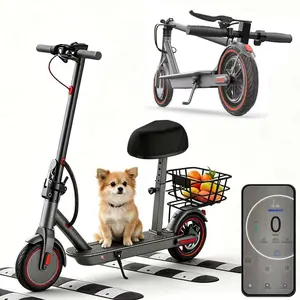 Electric Scooter with seat with basket, Long-Range Portable Commuting Scooter for Adults with Braking System and App , Lightweight ,350W/500W Motor, Top Speed 19/20 mph, Max 18/20Miles Ranges, Foldable E Scooter for Adults with 8.5inch Solider tire.