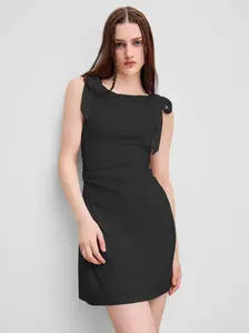 Square Neck Solid Bowknot Mini Dress