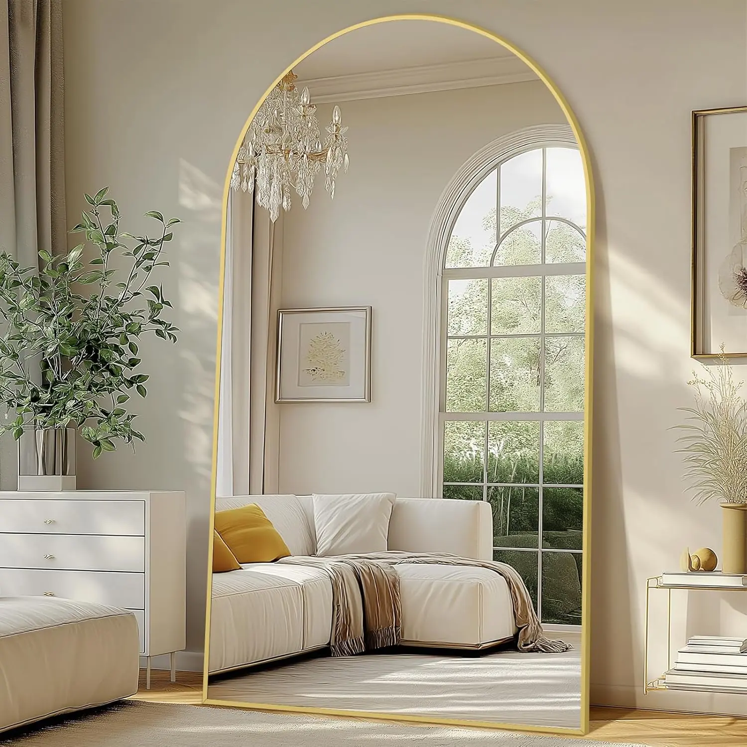 Oversized Floor Mirror Full Length 82"X44", Extra Large Arched Full Length Mirror with Stand, Tempered Glass Gold Standing Mirror for Bedroom Living Room Clothing Store Gym, Aluminum Alloy Frame